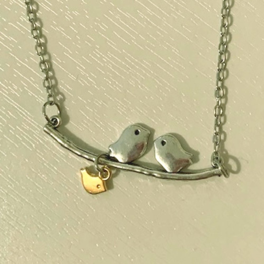 Family bird necklace gold and silver color 22" NEW